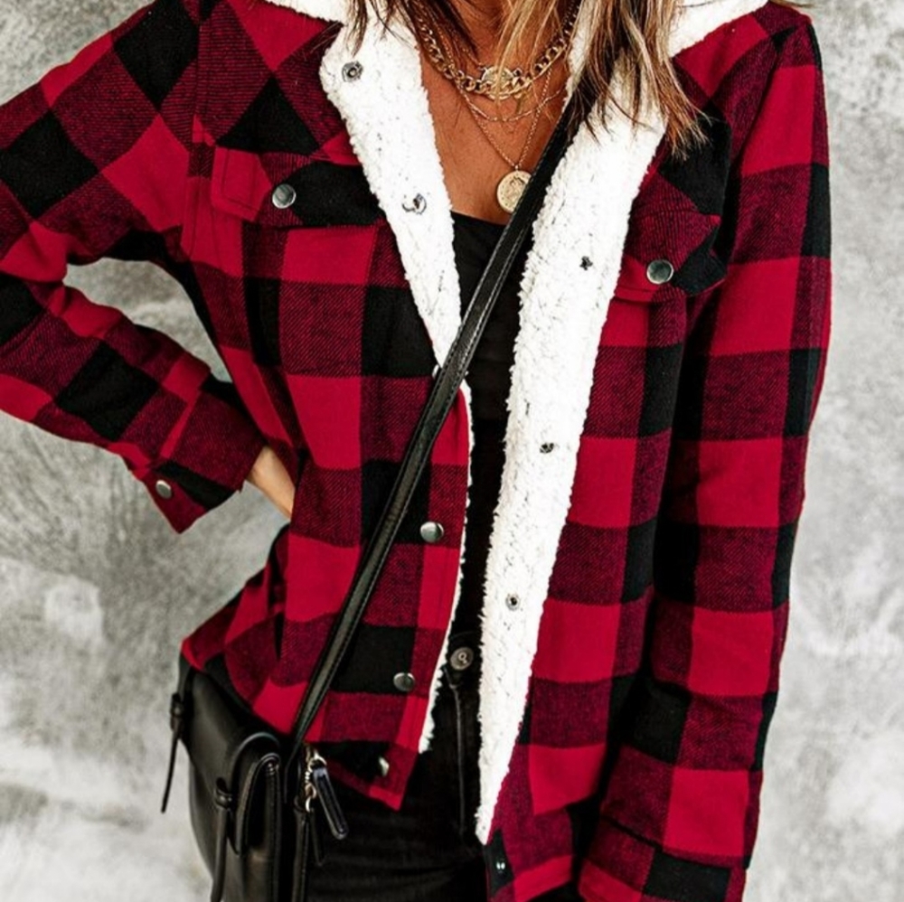 Montrez Red/Black Sherpa Lumberjack Coat - Picture 2 of 11